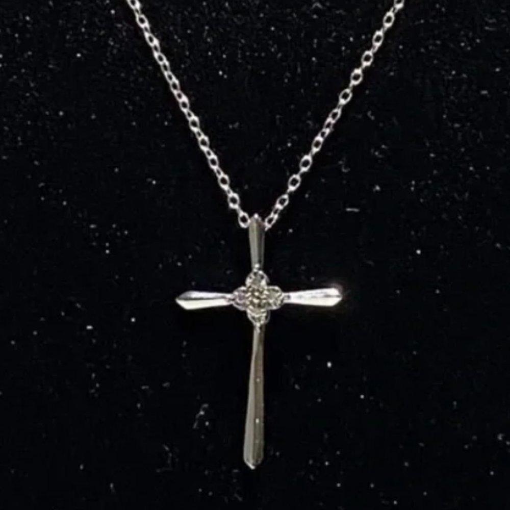925 SS Sterling Silver Diamond Cross Jesus Christ Love Necklace Chain Wife Gift